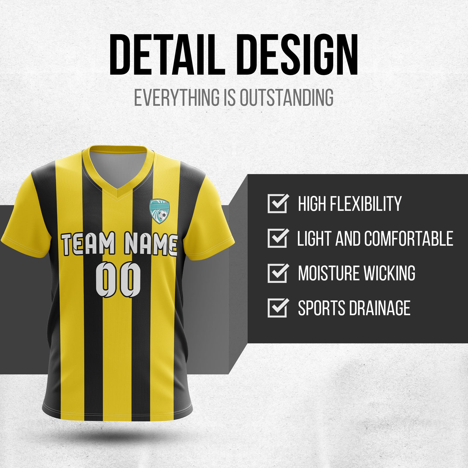Custom Striker Stripe V-Neck Yellow Soccer Sport Tops Jersey