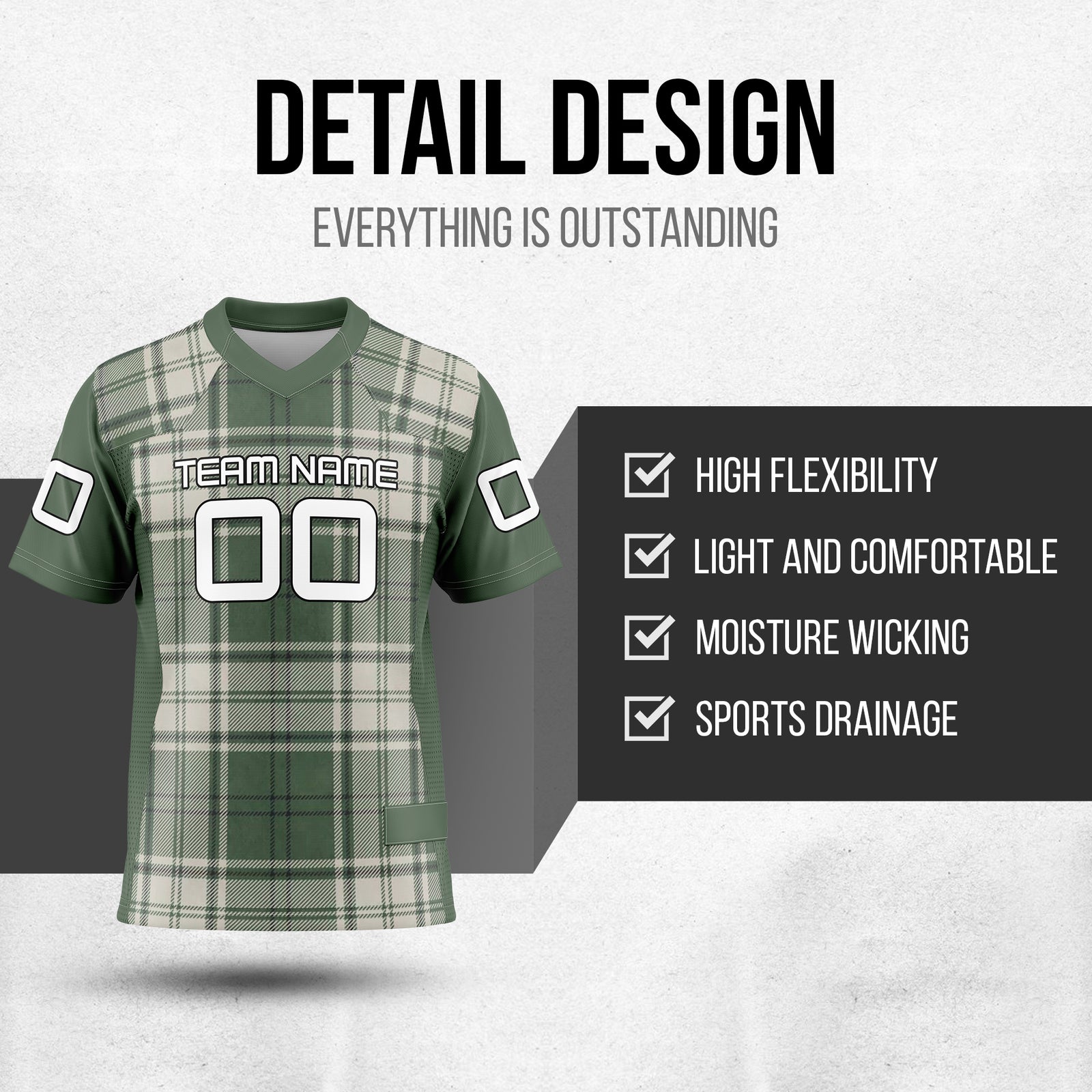 Custom Elite Green Plaid Pattern Mesh Authentic Football Jersey
