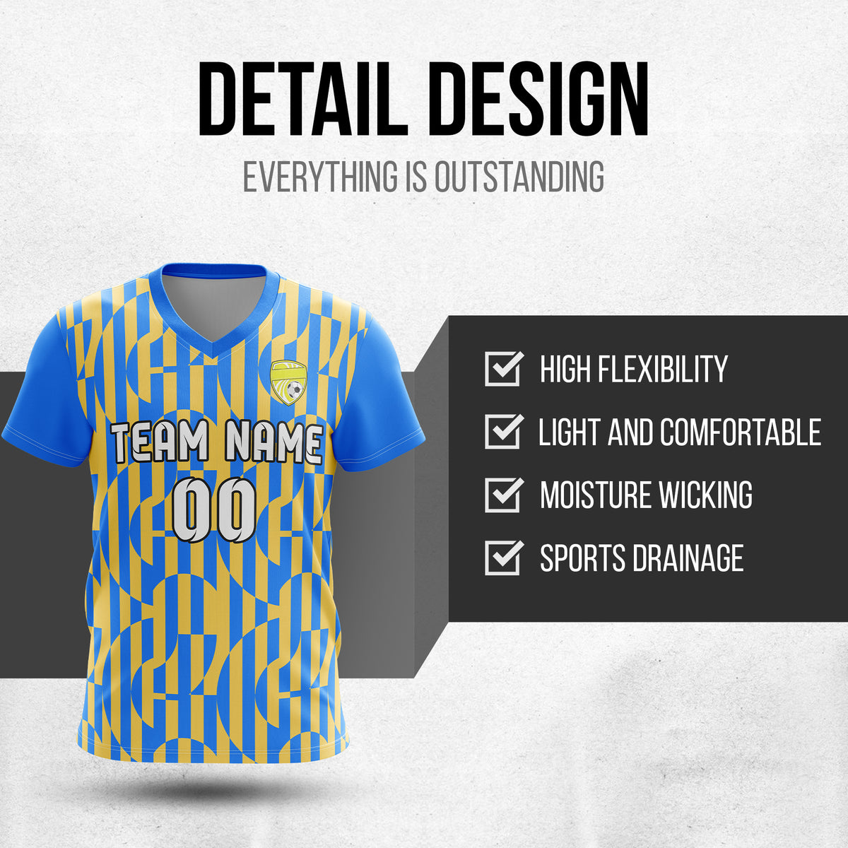 Custom Pulse Grid V-Full Pattern Soccer Blue Sport Tops Jersey