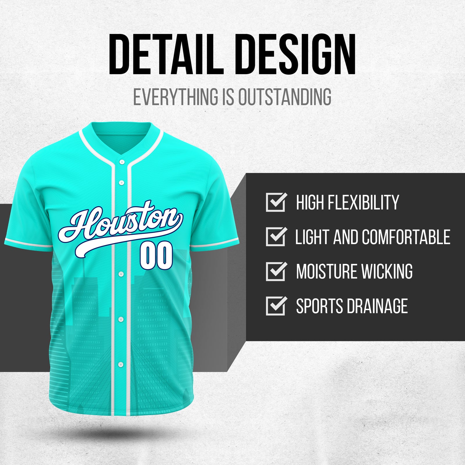 Custom City Pulse Aqua Baseball Sports Jerseys Personalized Uniform with Name & Number