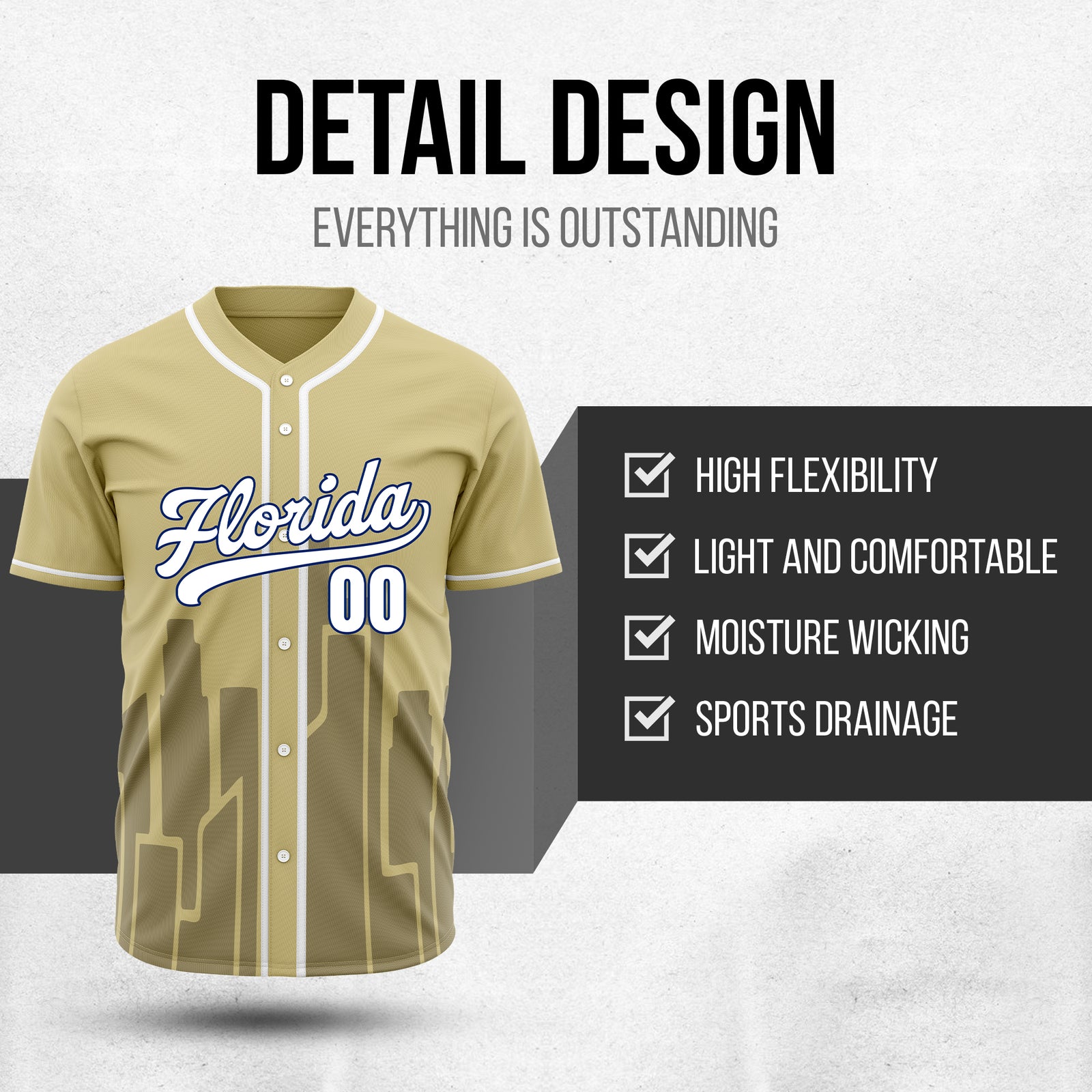 Custom City Flux Khaki Baseball Sports Jersey Personalized Uniform with Name & Number
