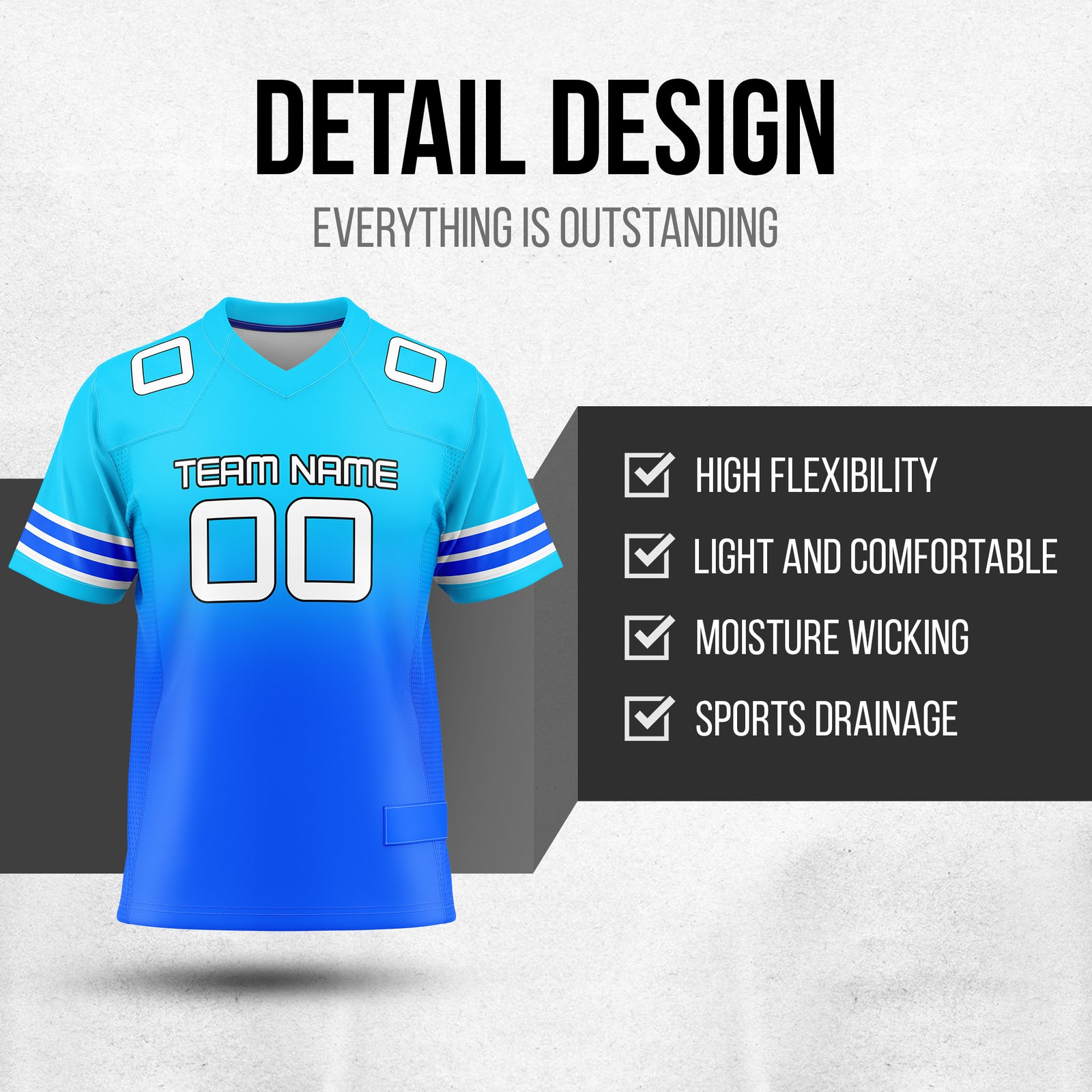 Custom Aqua Gradient  Flag Football Jersey