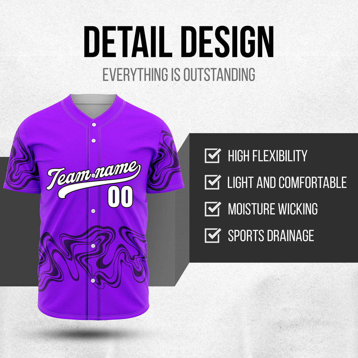 Custom Purple Baseball Wave Sports Jersey Personalized Uniform with Name & Number