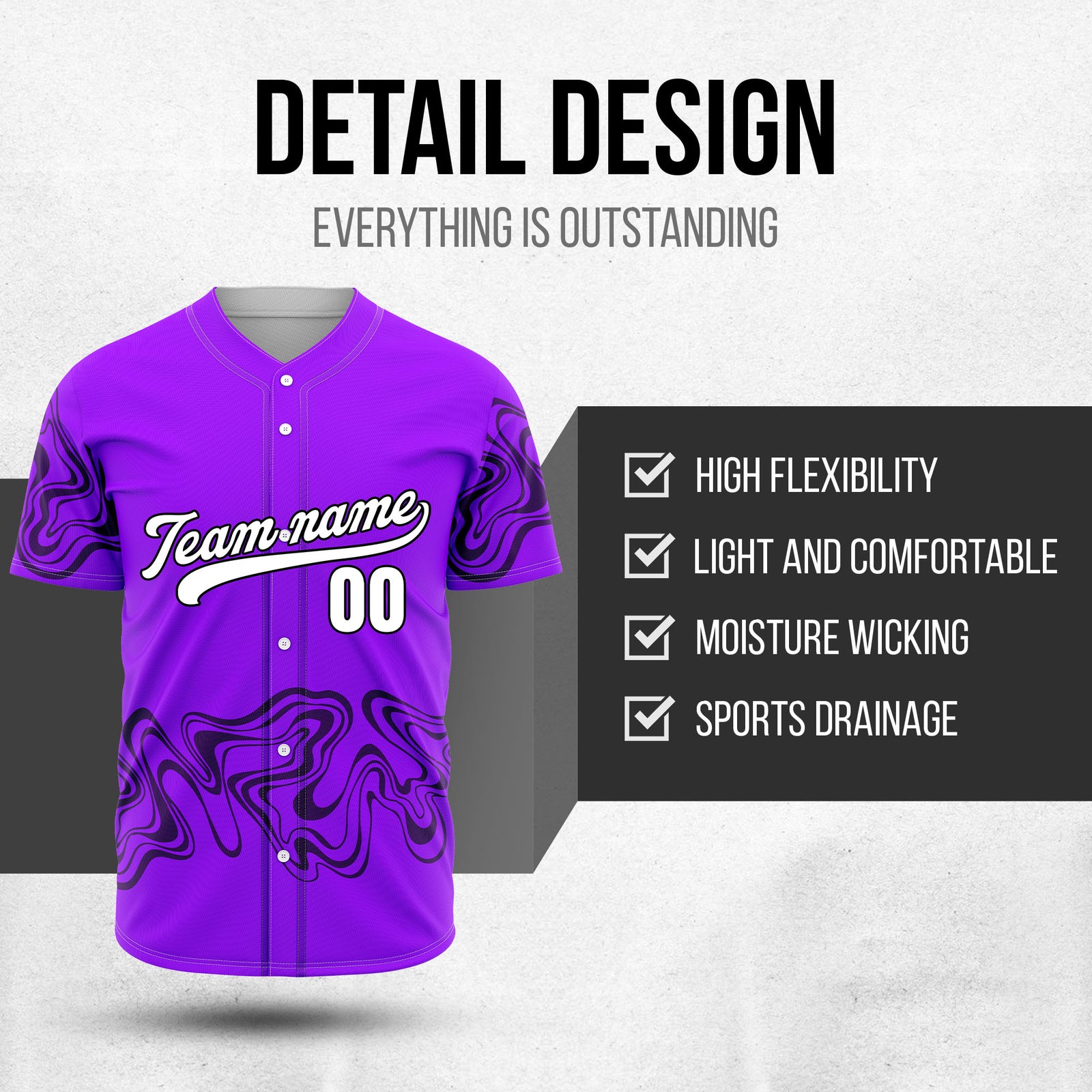 Custom Purple Baseball Wave Sports Jersey Personalized Uniform with Name & Number