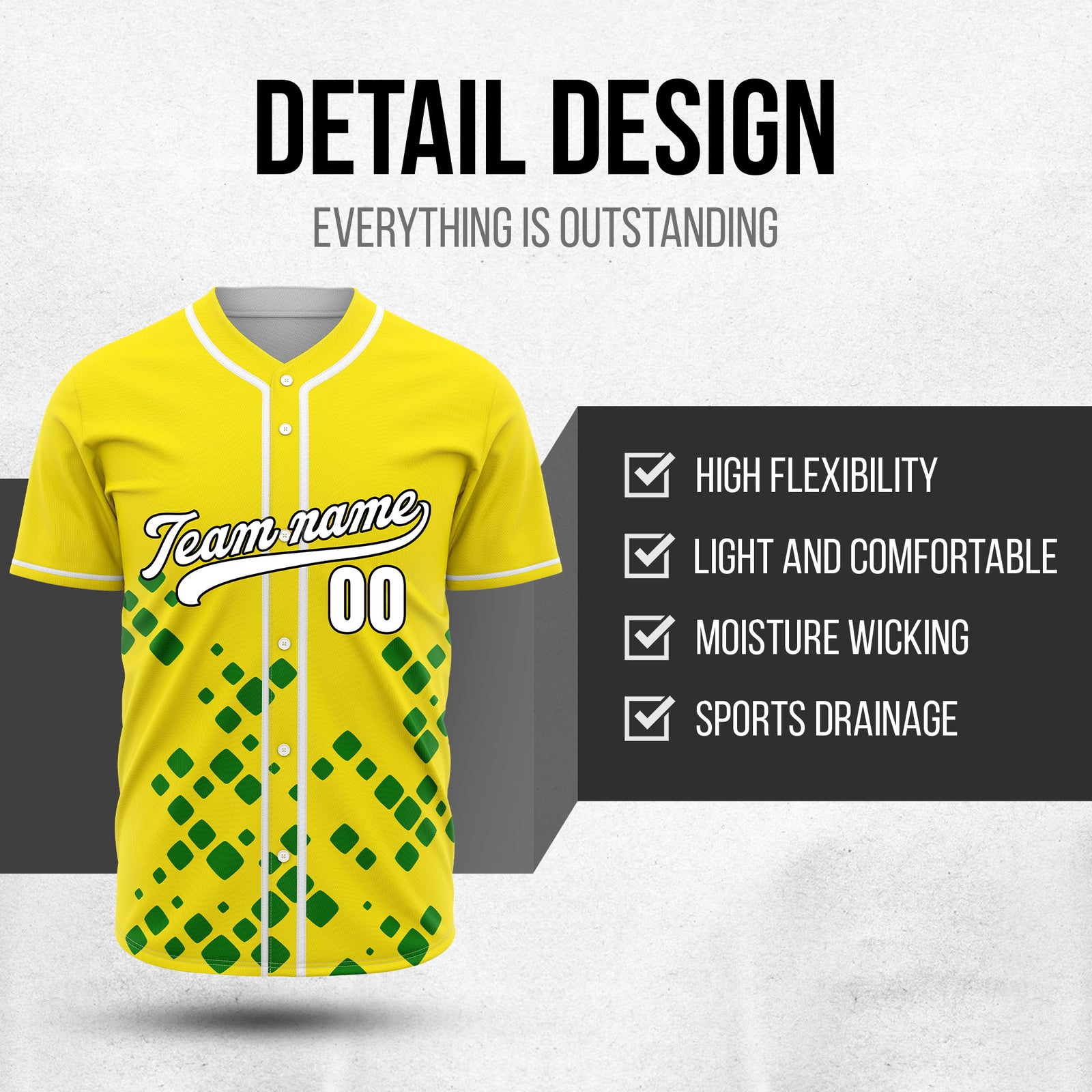 Custom Shadow Spark Yellow Baseball Sports Jersey Personalized Uniform with Name & Number