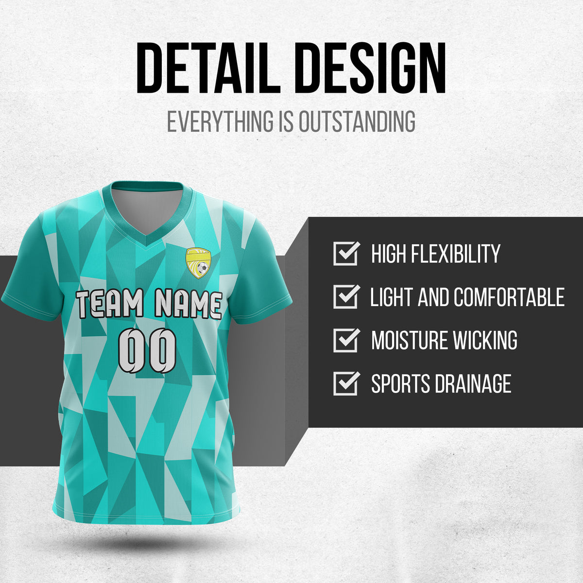 Custom Crystal V-Full Pattern Soccer Teal Sport Tops Jersey