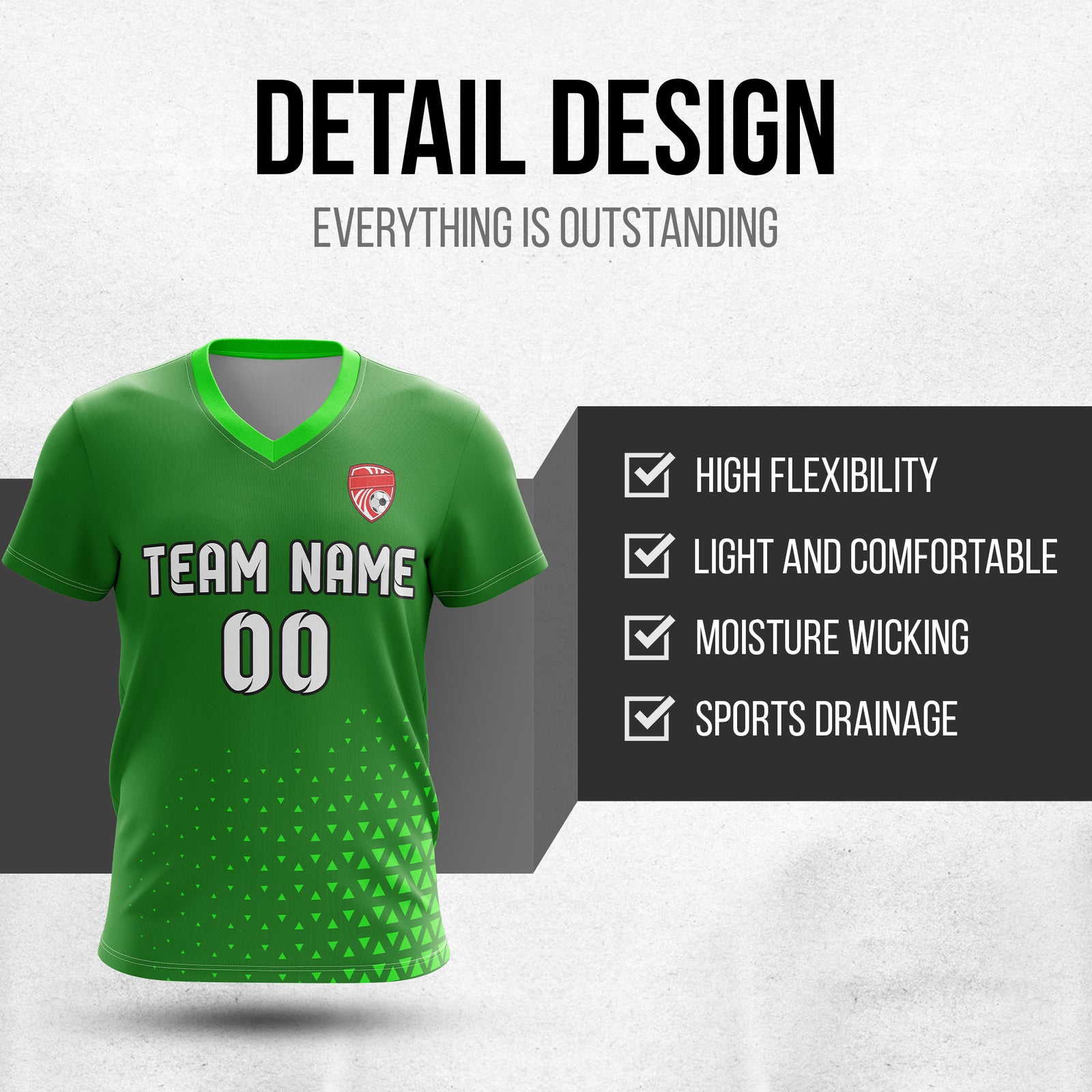 Custom Tri-Edge V-Side Pattern Green Soccer Sport Tops Jersey