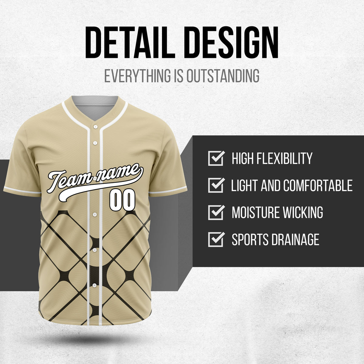 Custom Gridlock Khaki Baseball Sports Jersey Personalized Uniform with Name & Number