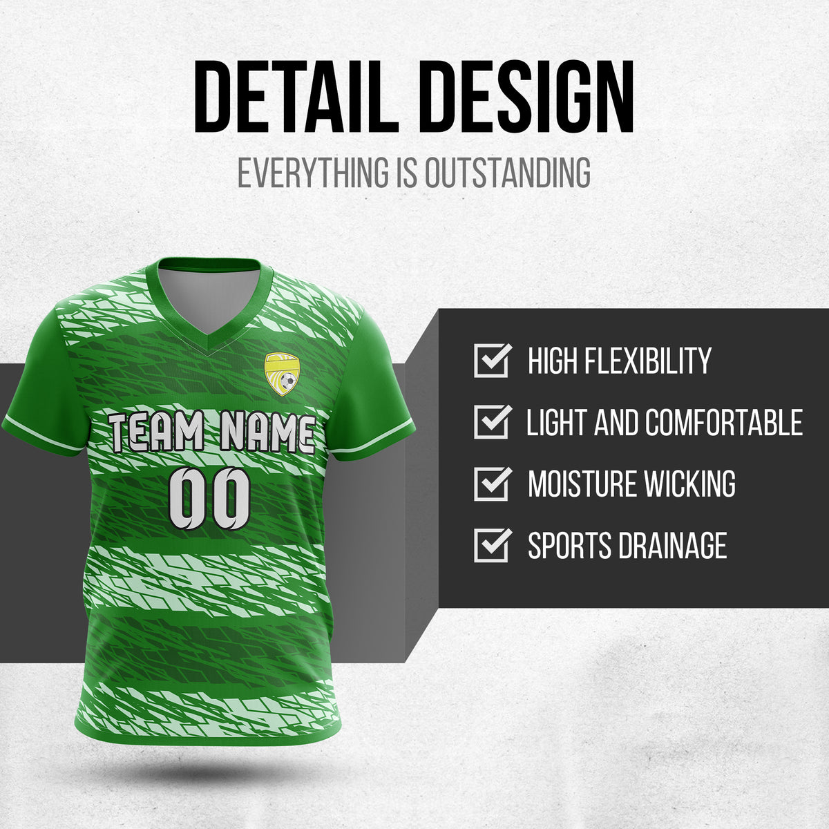 Custom Flare Strike V-Full Pattern Soccer Green Sport Tops Jersey