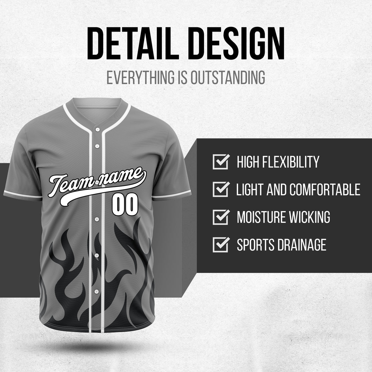 Custom Burnout Grey Baseball Sports Jersey Personalized Uniform with Name & Number