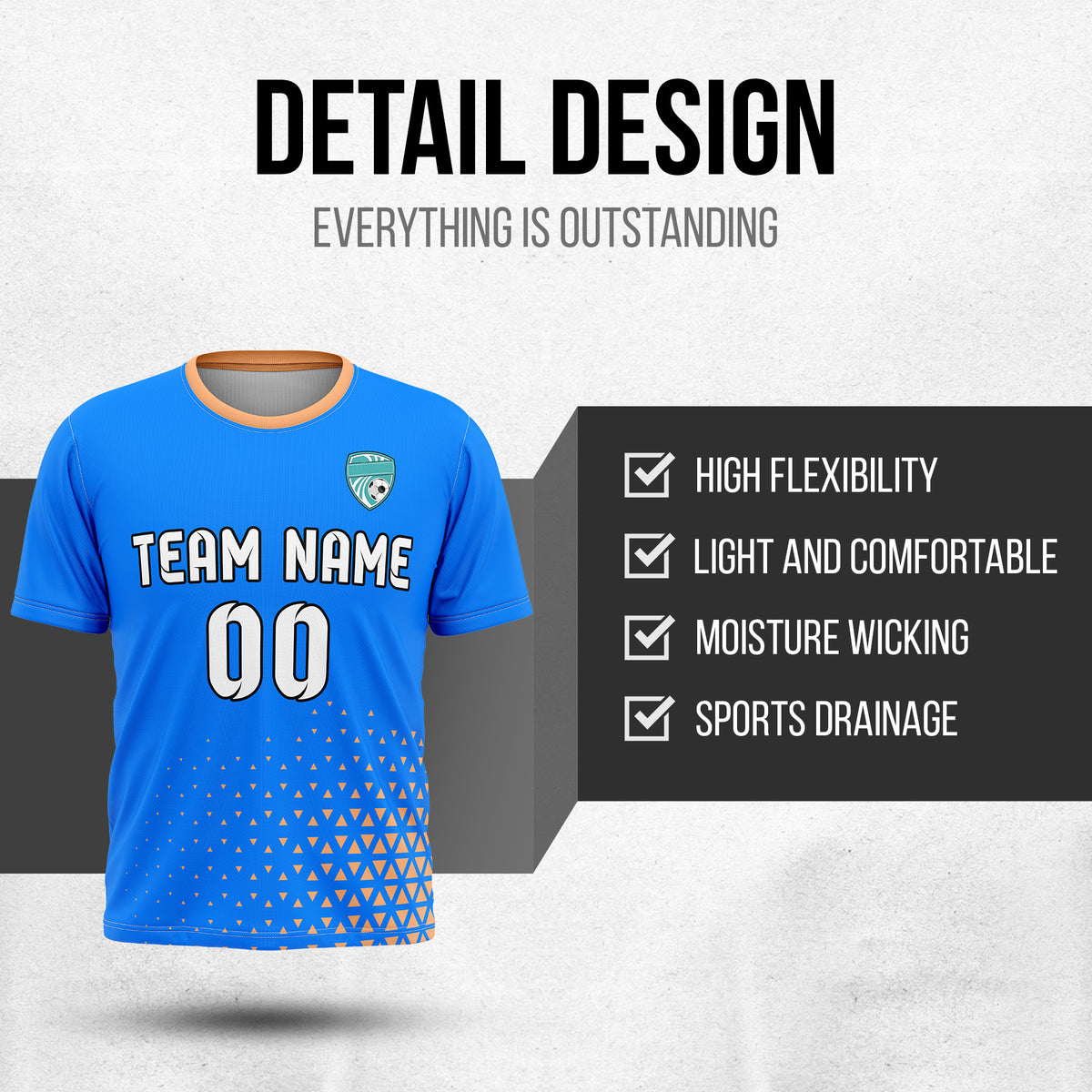 Custom Soccer R Side Pattern Blue Tri-Edge Sports Tops Jersey