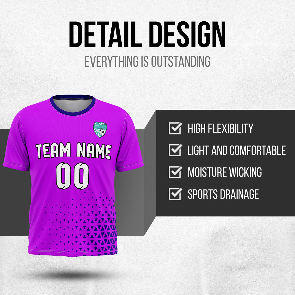 Custom Soccer R Side Pattern Purple Tri-Edge Sports Tops Jersey
