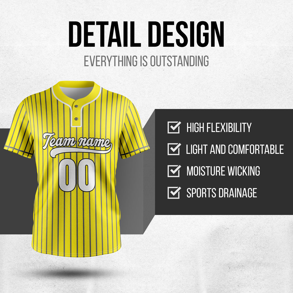 Custom Pinstripe Baseball Yellow Sports Jersey Personalized Uniform with Name & Number