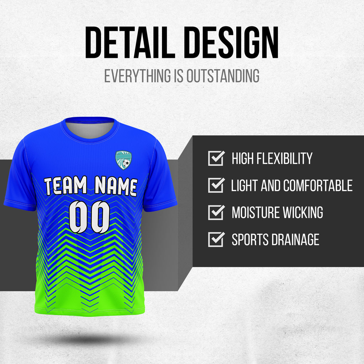 Custom Soccer R Side Pattern Blue Apex Strike Sports Tops Jersey
