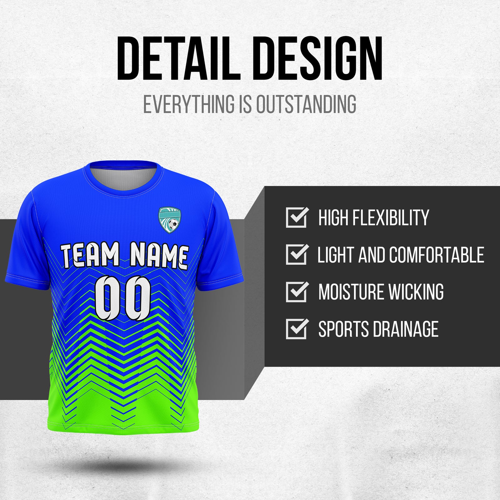 Custom Soccer R Side Pattern Blue Apex Strike Sports Tops Jersey
