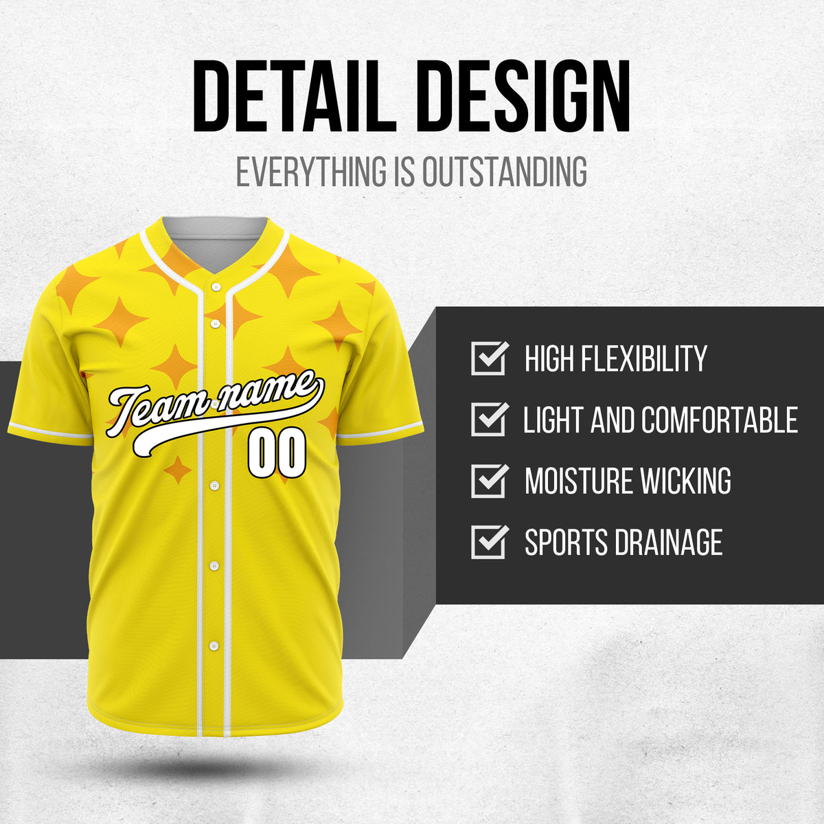 Custom Starlight Yellow Baseball Sports Jersey Personalized Uniform with Name & Number