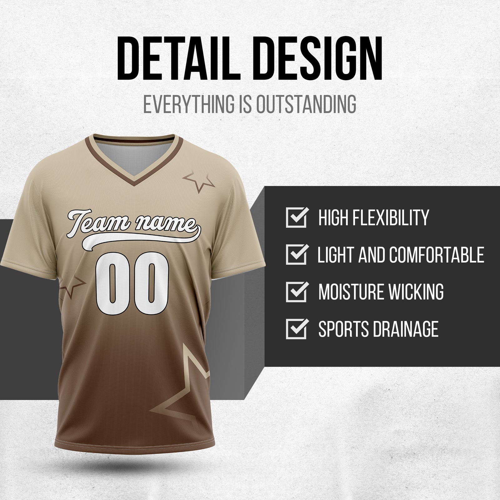 Custom Star Gradient Baseball Khaki Sports Jersey Personalized Uniform with Name & Number