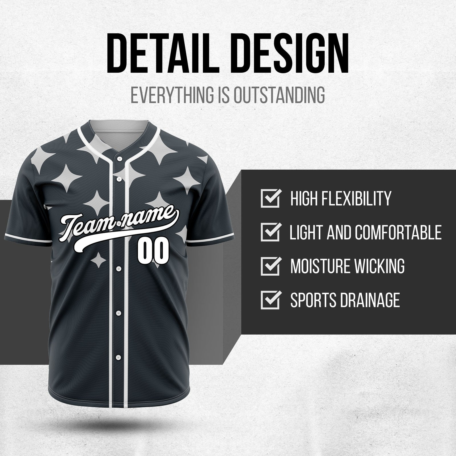 Custom Starlight Grey Baseball Sports Jersey Personalized Uniform with Name & Number