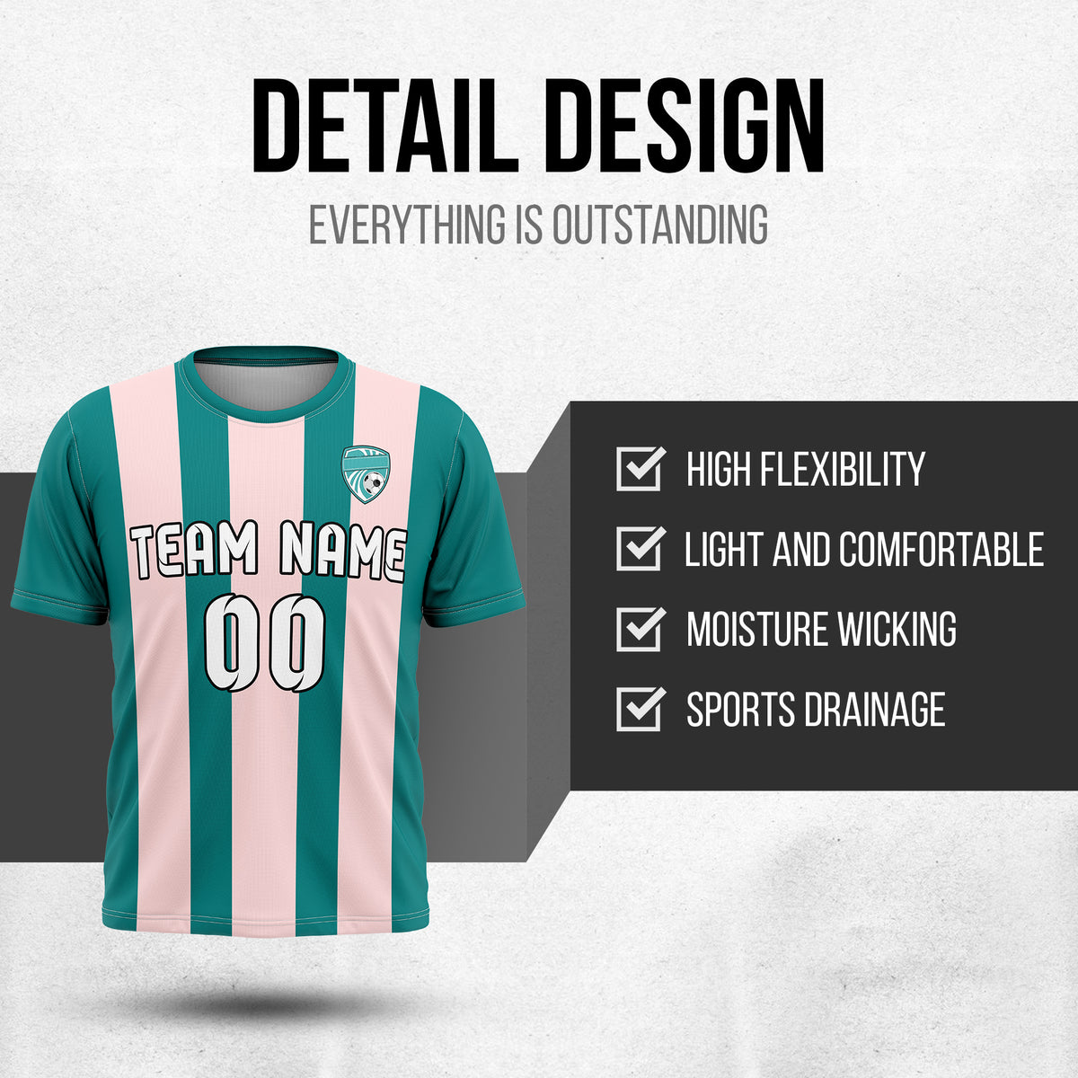 Custom Soccer Teal R Stripes Sports Tops Jersey