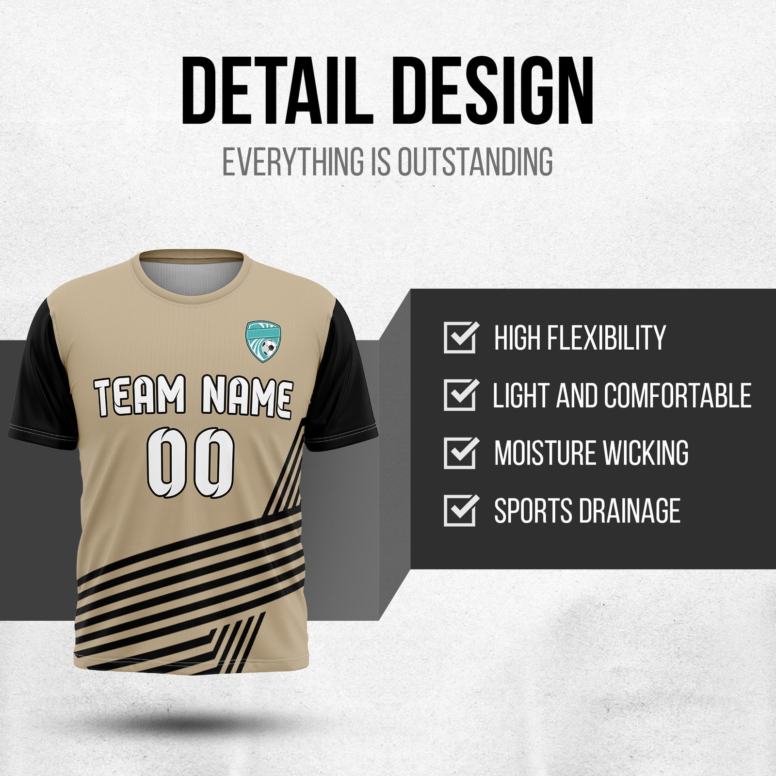 Custom Soccer R Side Pattern Khaki Rapid Line Sports Tops Jersey