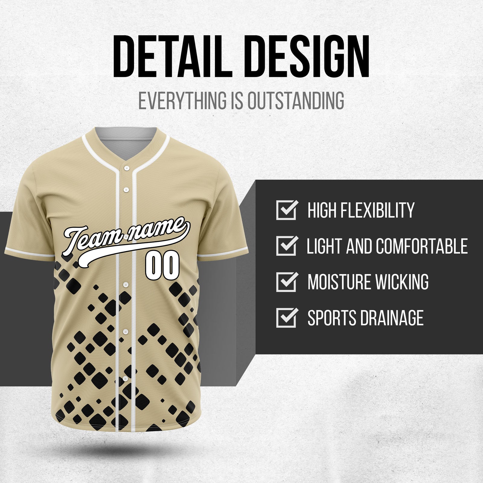 Custom Shadow Spark Khaki Baseball Sports Jersey Personalized Uniform with Name & Number