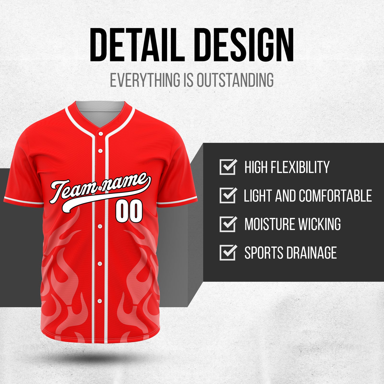 Custom Shadow Flames Red Baseball Sports Jersey Personalized Uniform with Name & Number