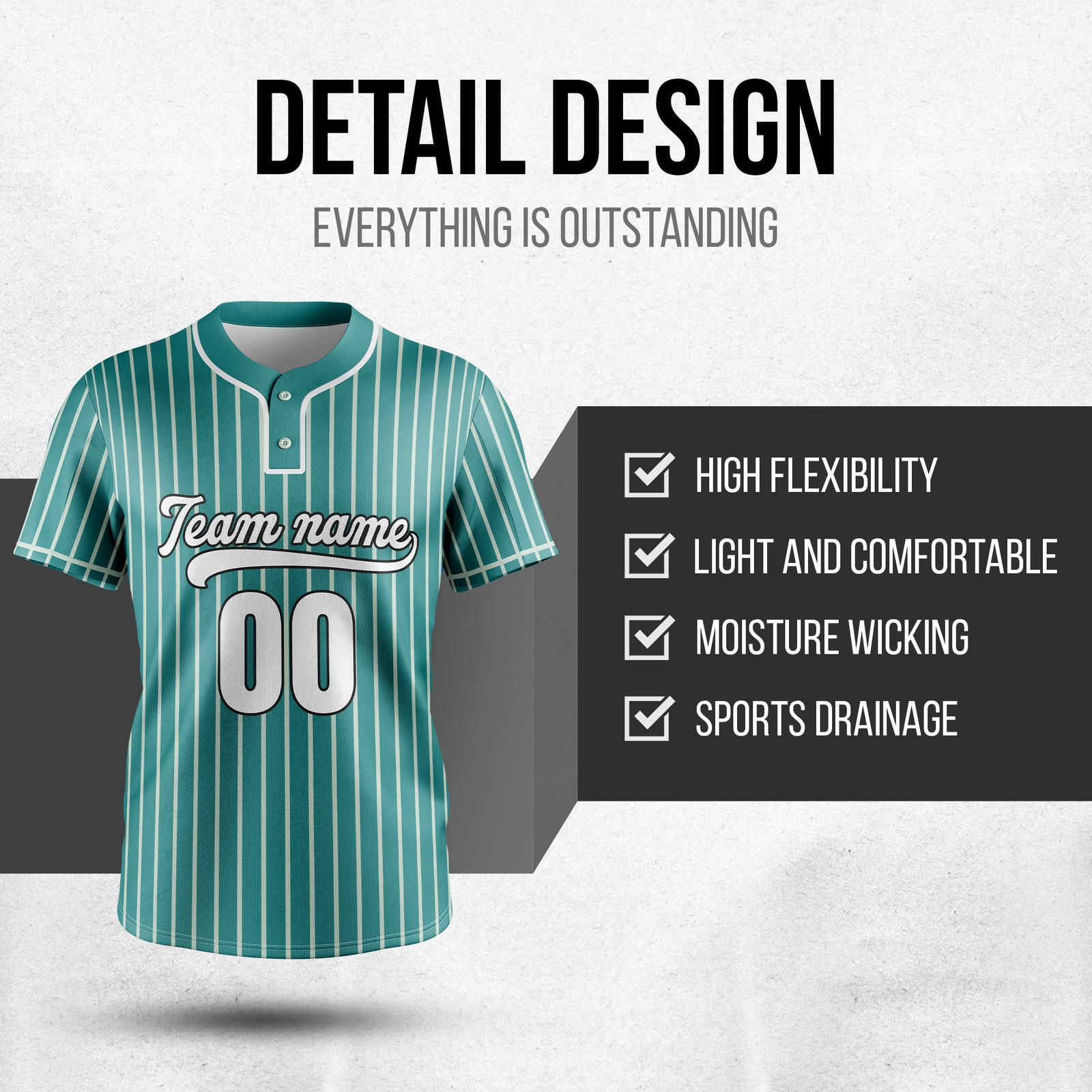 Custom Pinstripe Baseball Teal Sports Jersey Personalized Uniform with Name & Number