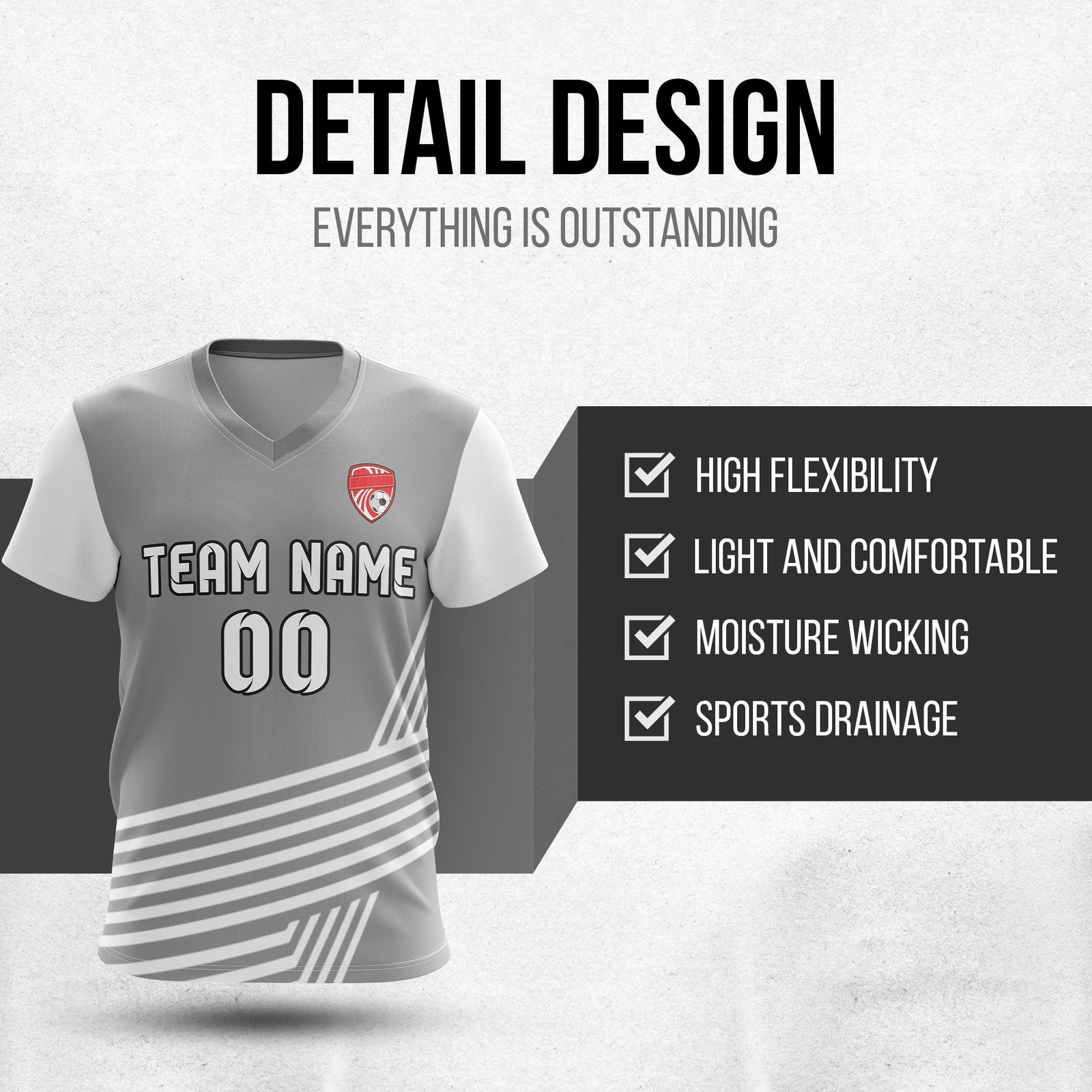 Custom Rapid Line Grey Soccer Sport Tops Jersey