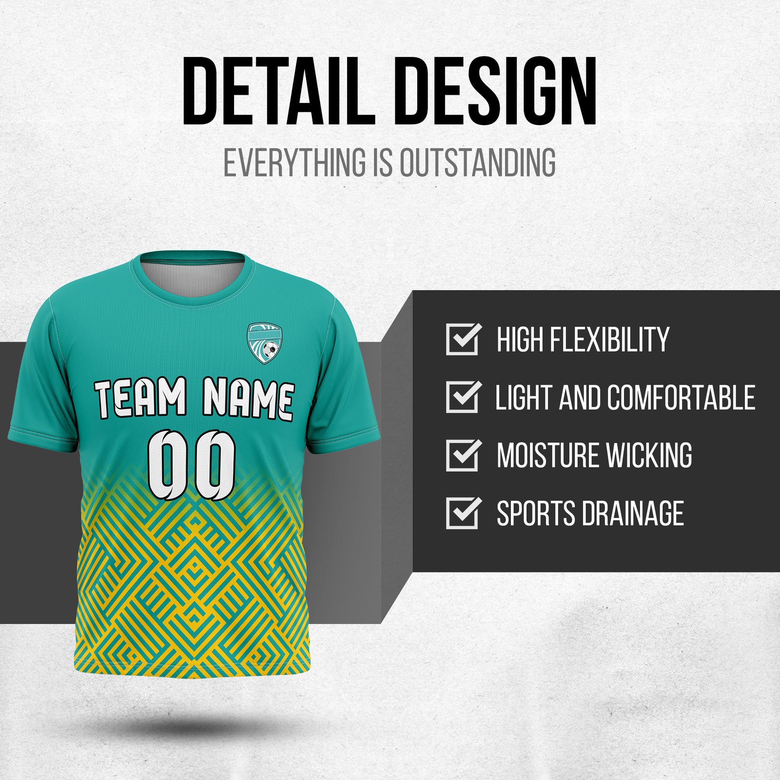 Custom Soccer  R Side Pattern Teal Shadow Line Sport Tops Jersey