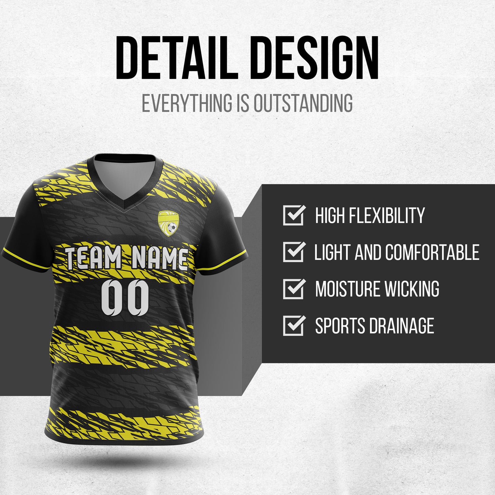 Custom Flare Strike V-Full Pattern Soccer Black Sport Tops Jersey