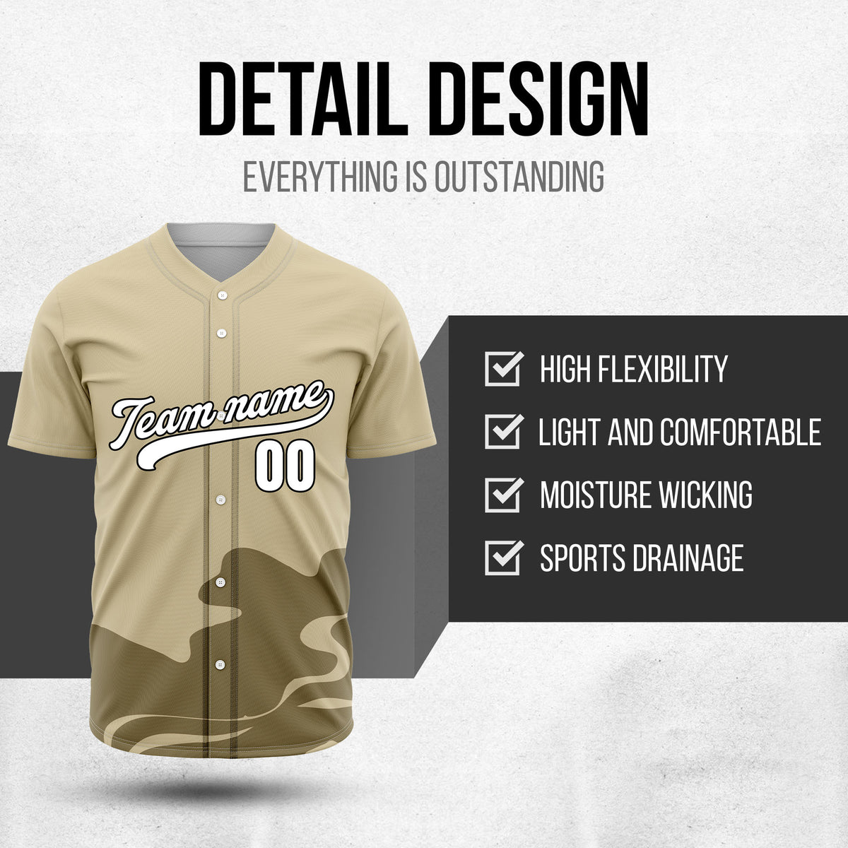 Custom Khaki Baseball Wave Sports Jersey Personalized Uniform with Name & Number