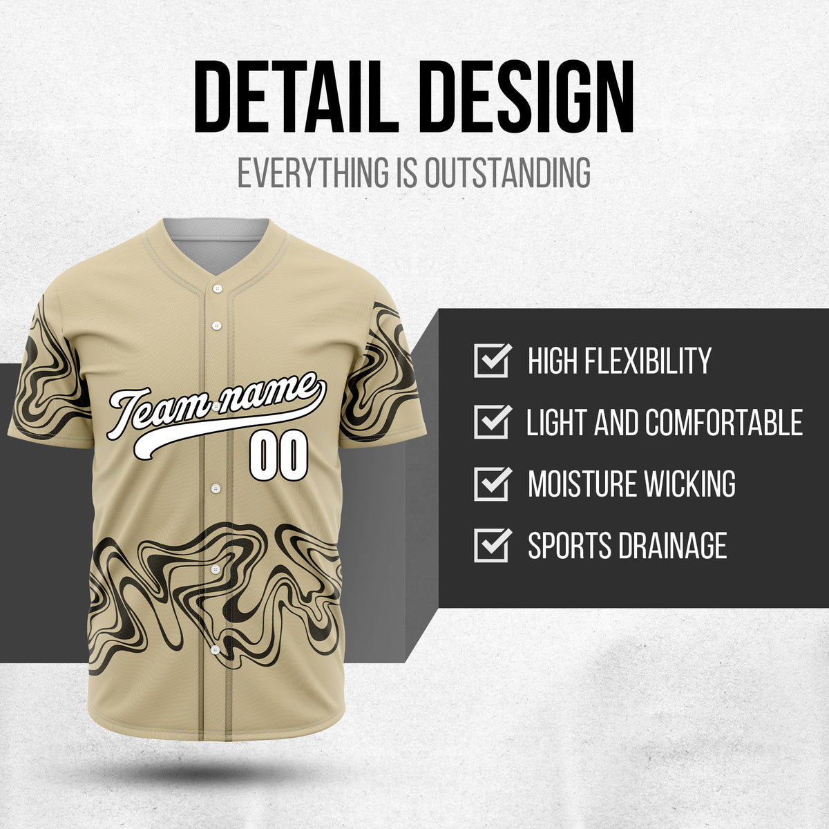 Custom Khaki Baseball Wave Sports Jersey Personalized Uniform with Name & Number