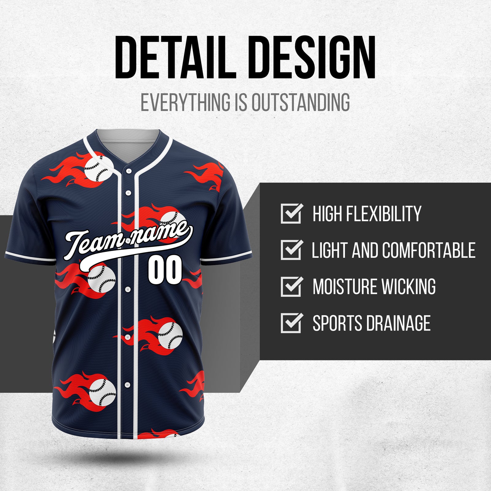 Custom Fireballers Navy Baseball Sports Jersey Personalized Uniform with Name & Number