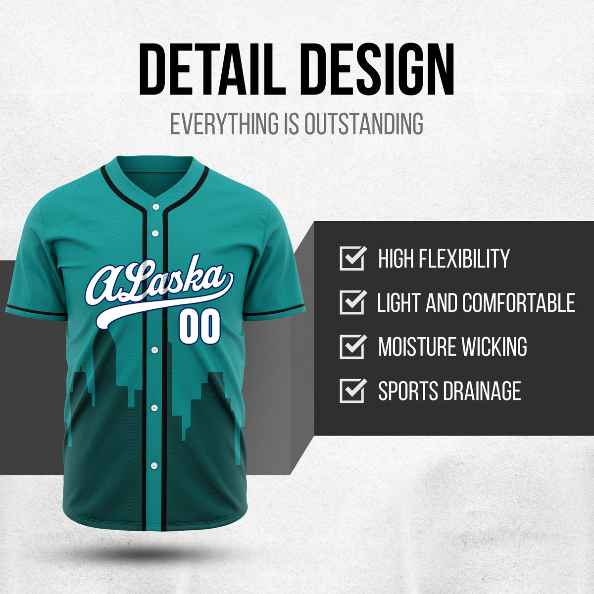Custom City Horizon Teal Baseball Sports Jersey Personalized Uniform with Name & Number