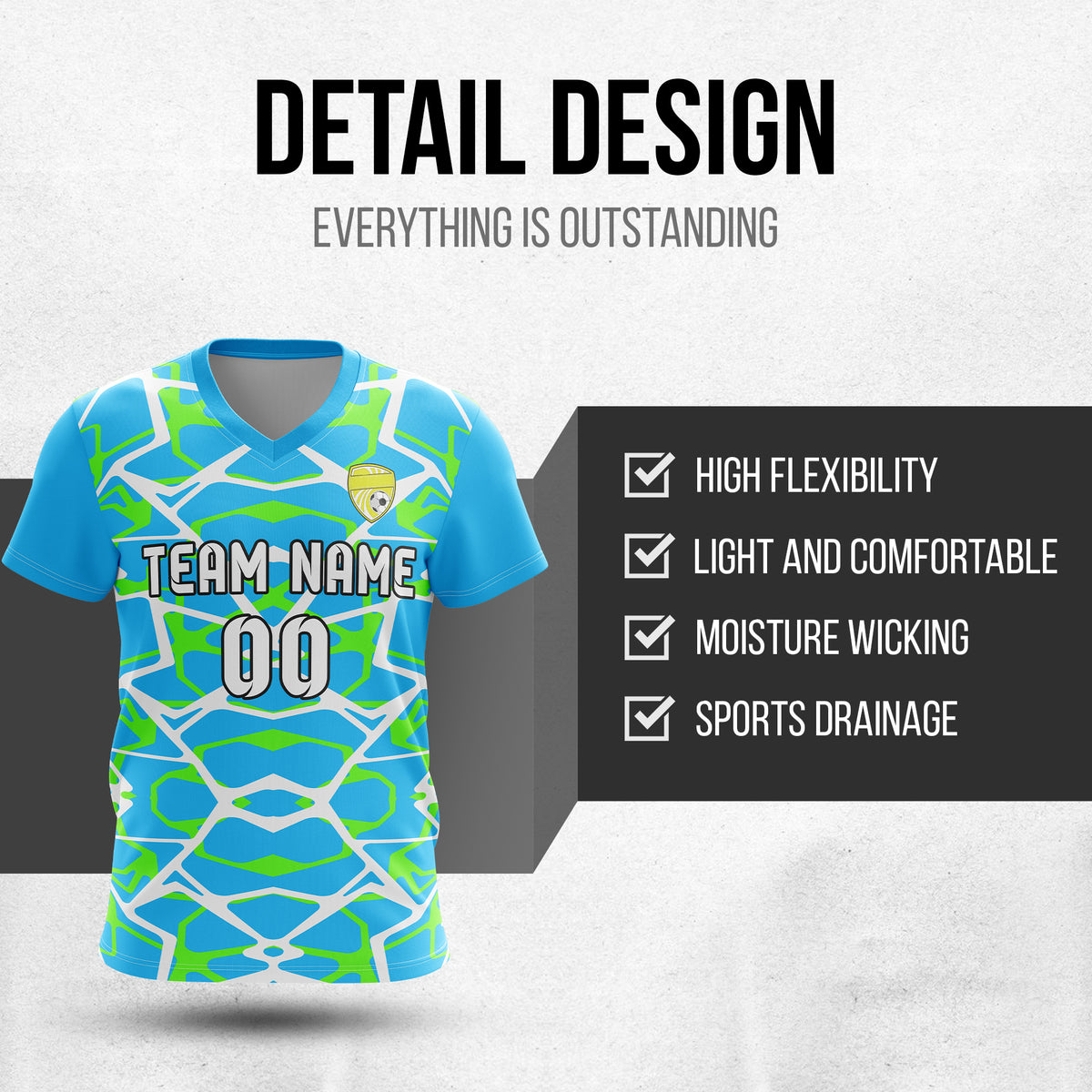 Custom Wild Pulse V-Full Pattern Soccer Blue Sport Tops Jersey