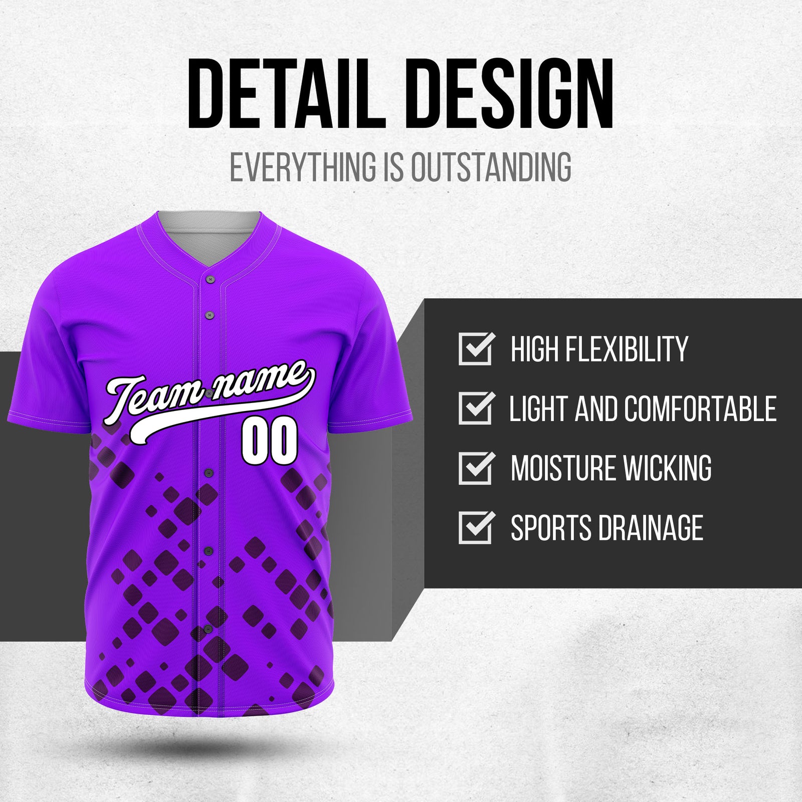 Custom Shadow Spark Purple Baseball Sports Jersey Personalized Uniform with Name & Number