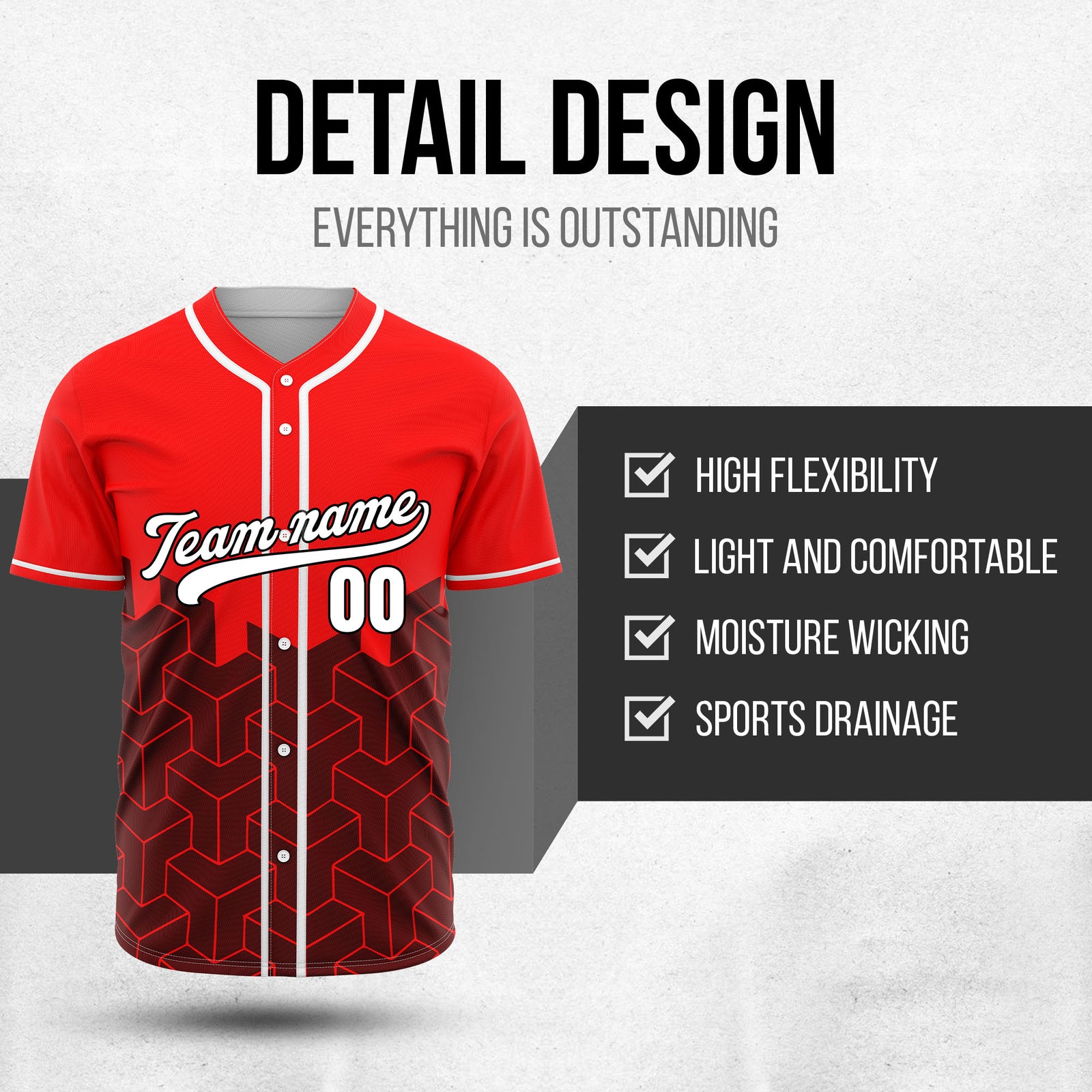Custom Grid Iron Red Baseball Sports Jersey Personalized Uniform with Name & Number
