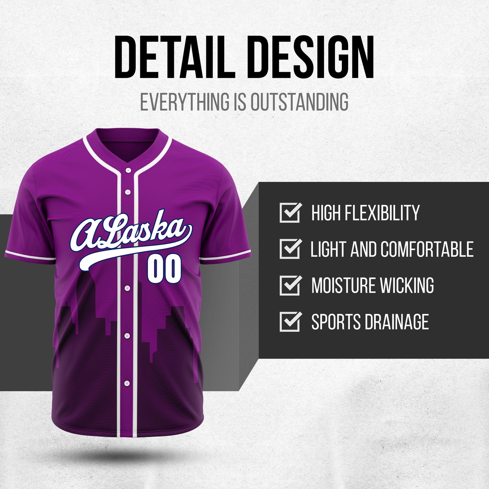Custom City Horizon Purple Baseball Sports Jersey Personalized Uniform with Name & Number