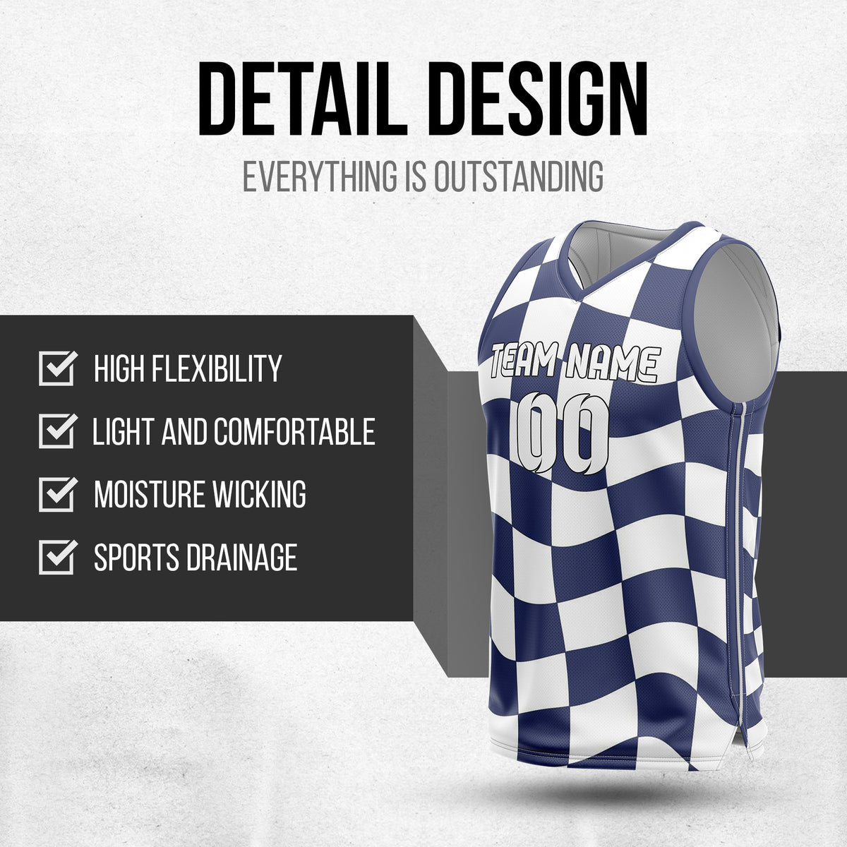 Custom Elite Check Navy Printed Uniform Basketball Jersey
