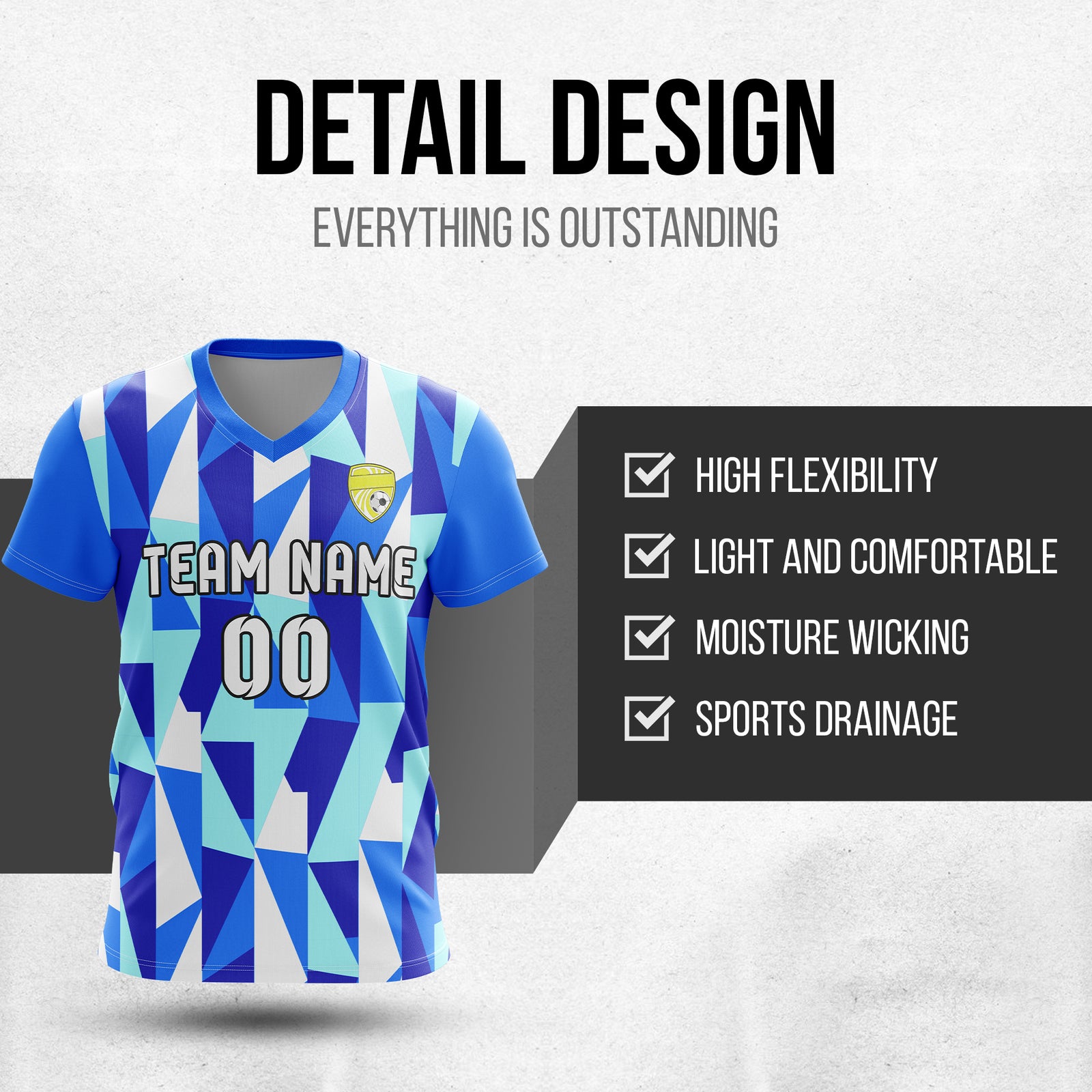Custom Crystal V-Full Pattern Soccer Blue Sport Tops Jersey