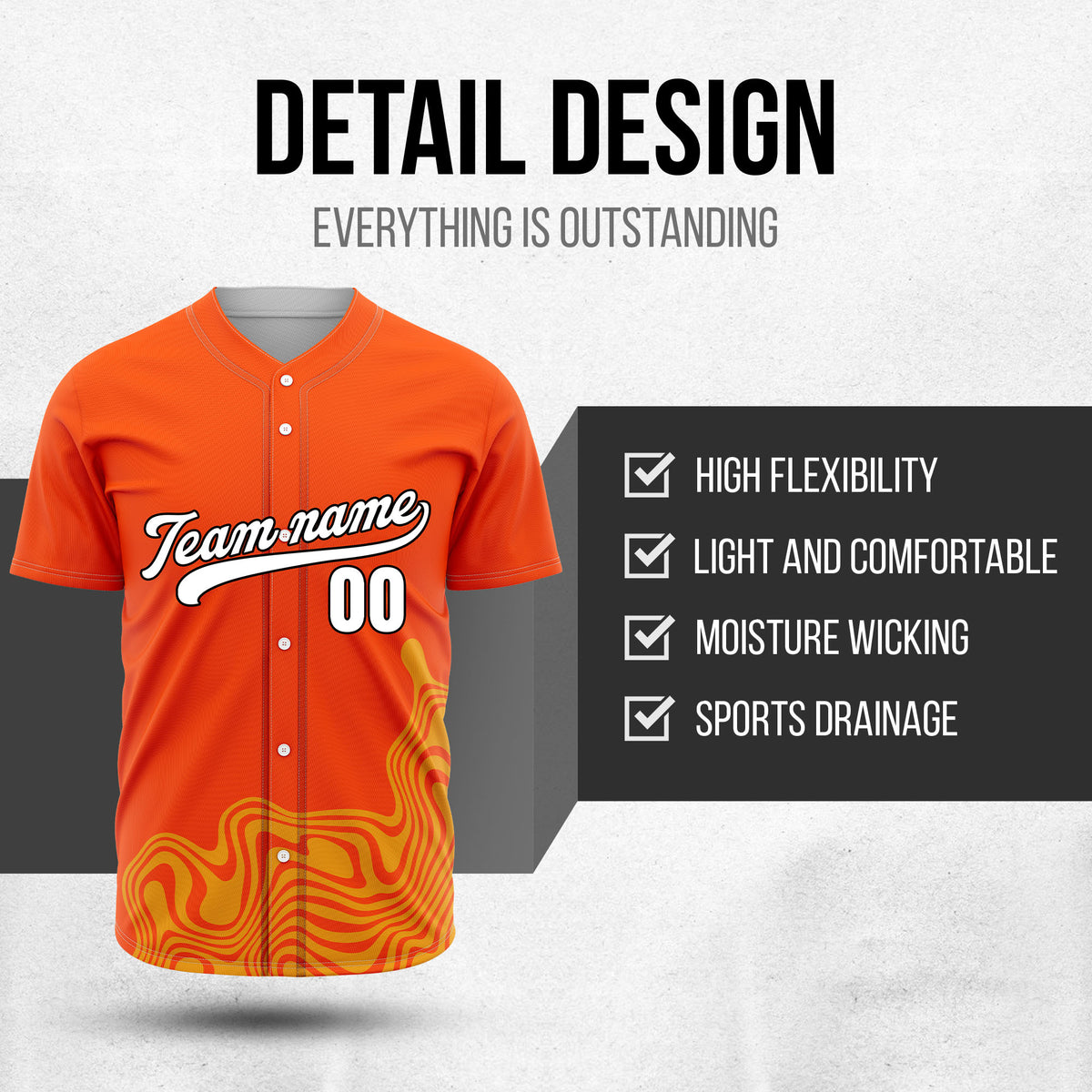 Custom Orange Baseball Wave Sports Jersey Personalized Uniform with Name & Number