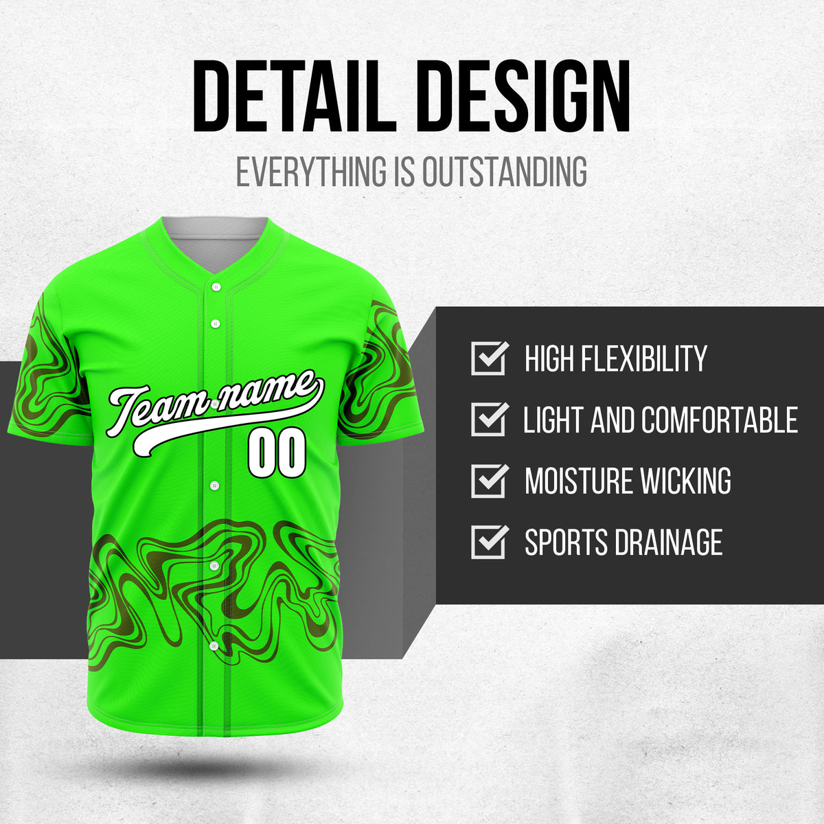 Custom Neon Green Baseball Wave Sports Jersey Personalized Uniform with Name & Number