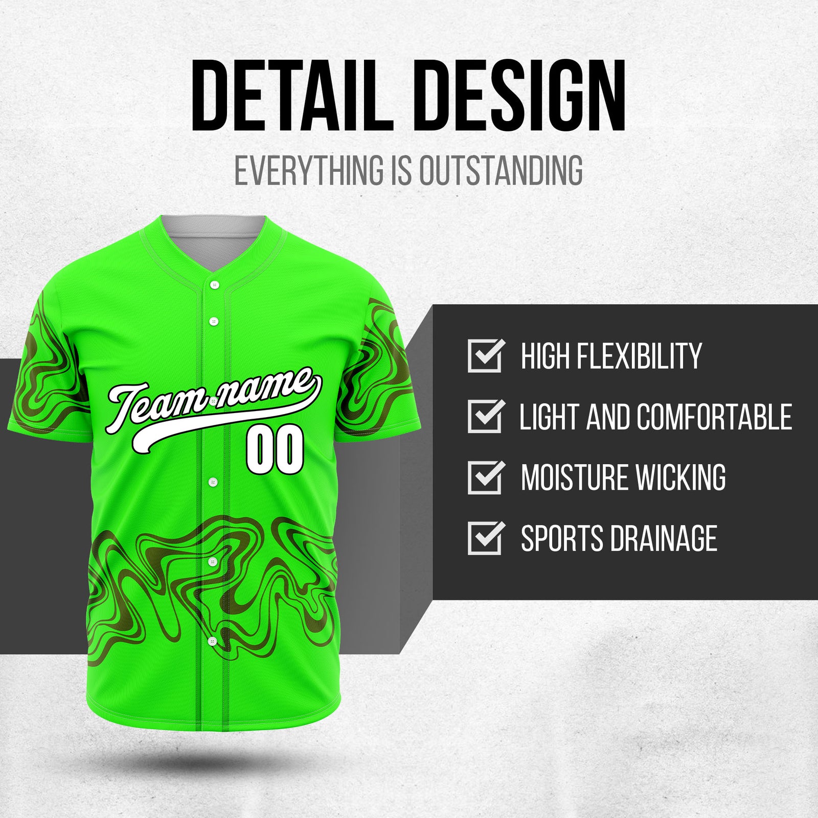 Custom Neon Green Baseball Wave Sports Jersey Personalized Uniform with Name & Number