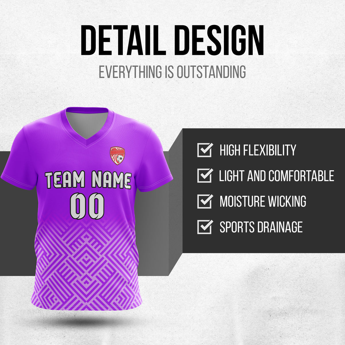 Custom Shadow Line V-Side Pattern Purple Soccer Sport Tops Jersey