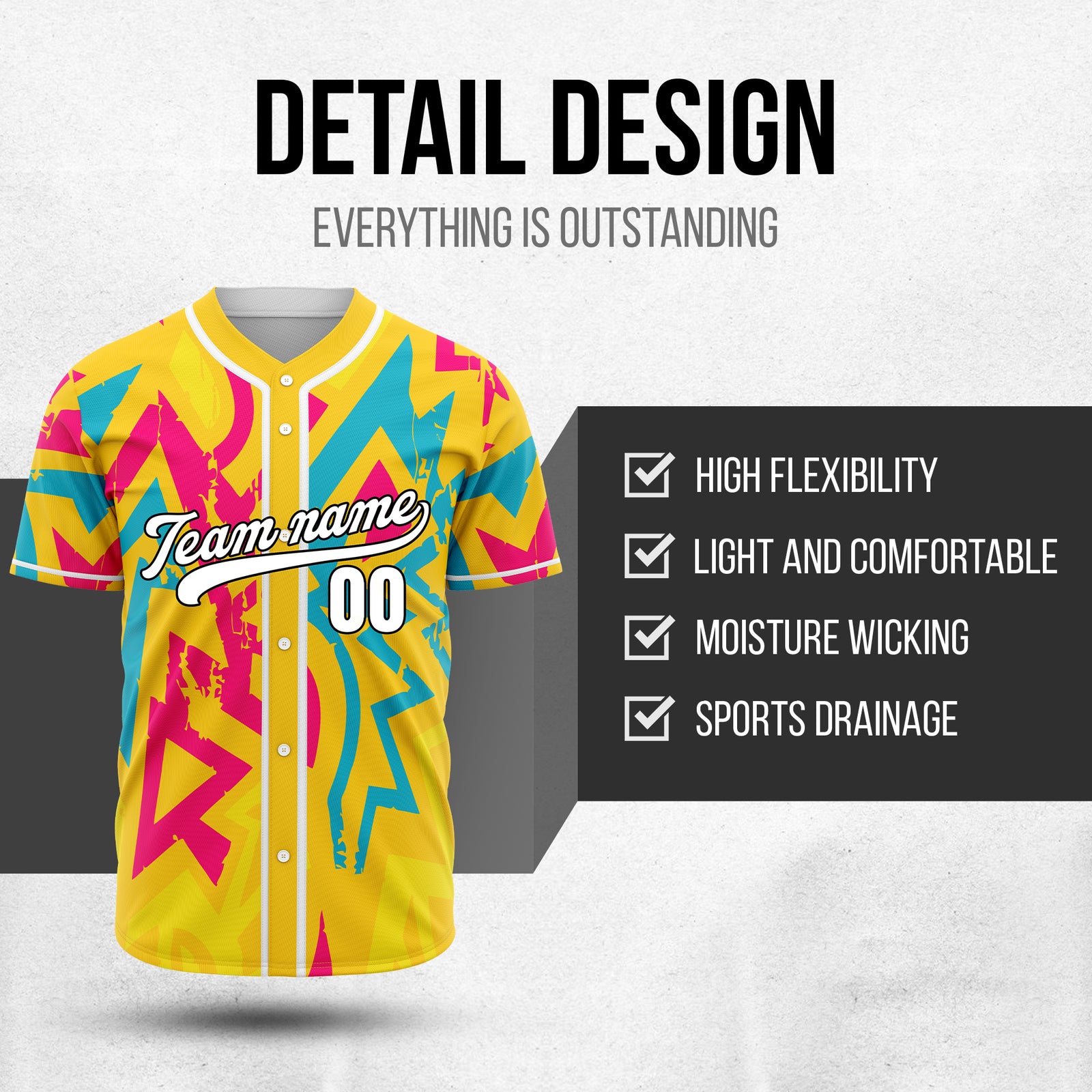 Custom Splash Yellow Baseball Sports Jersey Personalized Uniform with Name & Number