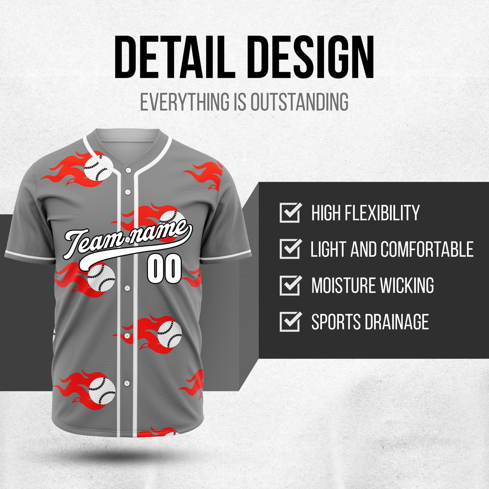 Custom Fireballers Grey Baseball Sports Jersey Personalized Uniform with Name & Number