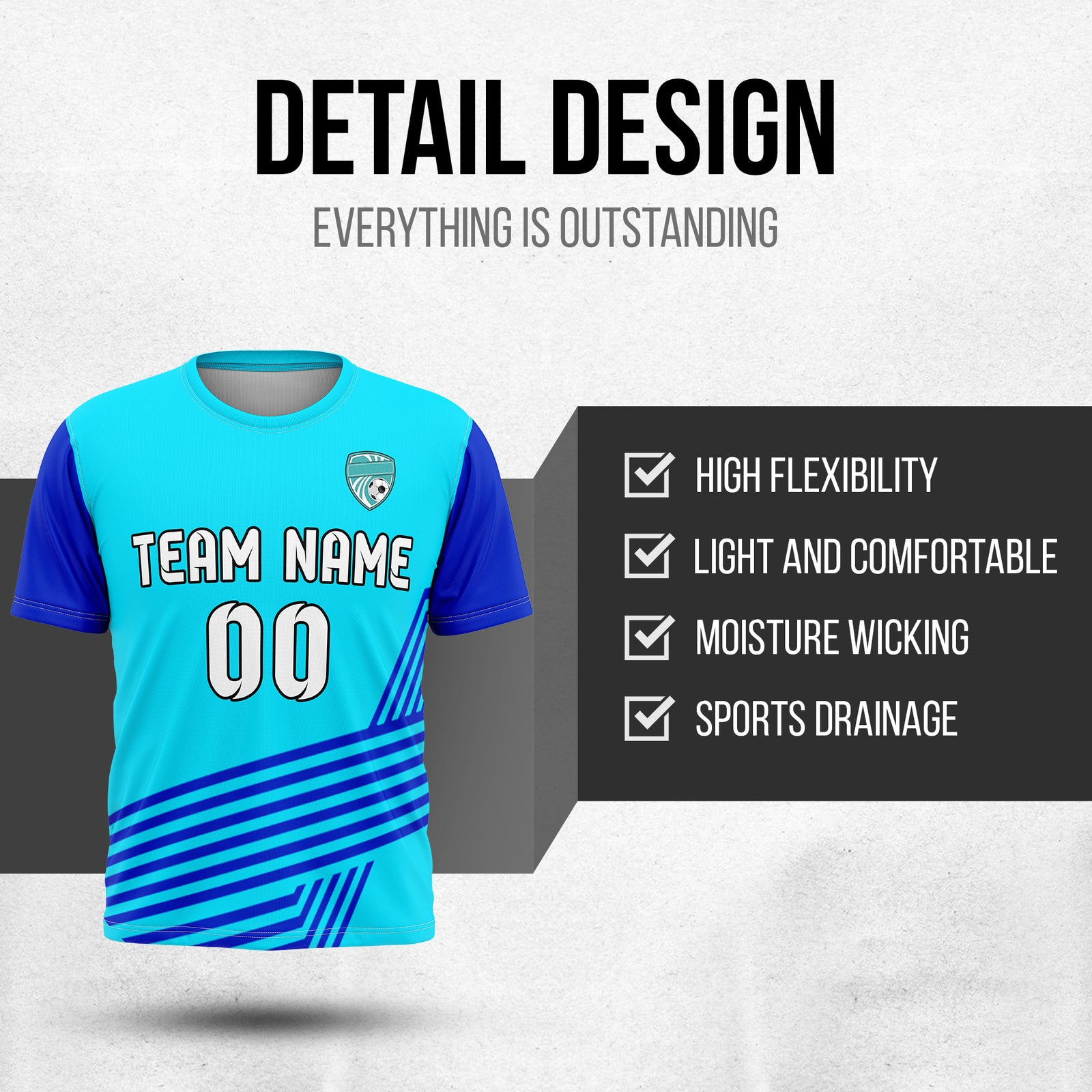 Custom Soccer R Side Pattern Aqua Rapid Line Sports Tops Jersey