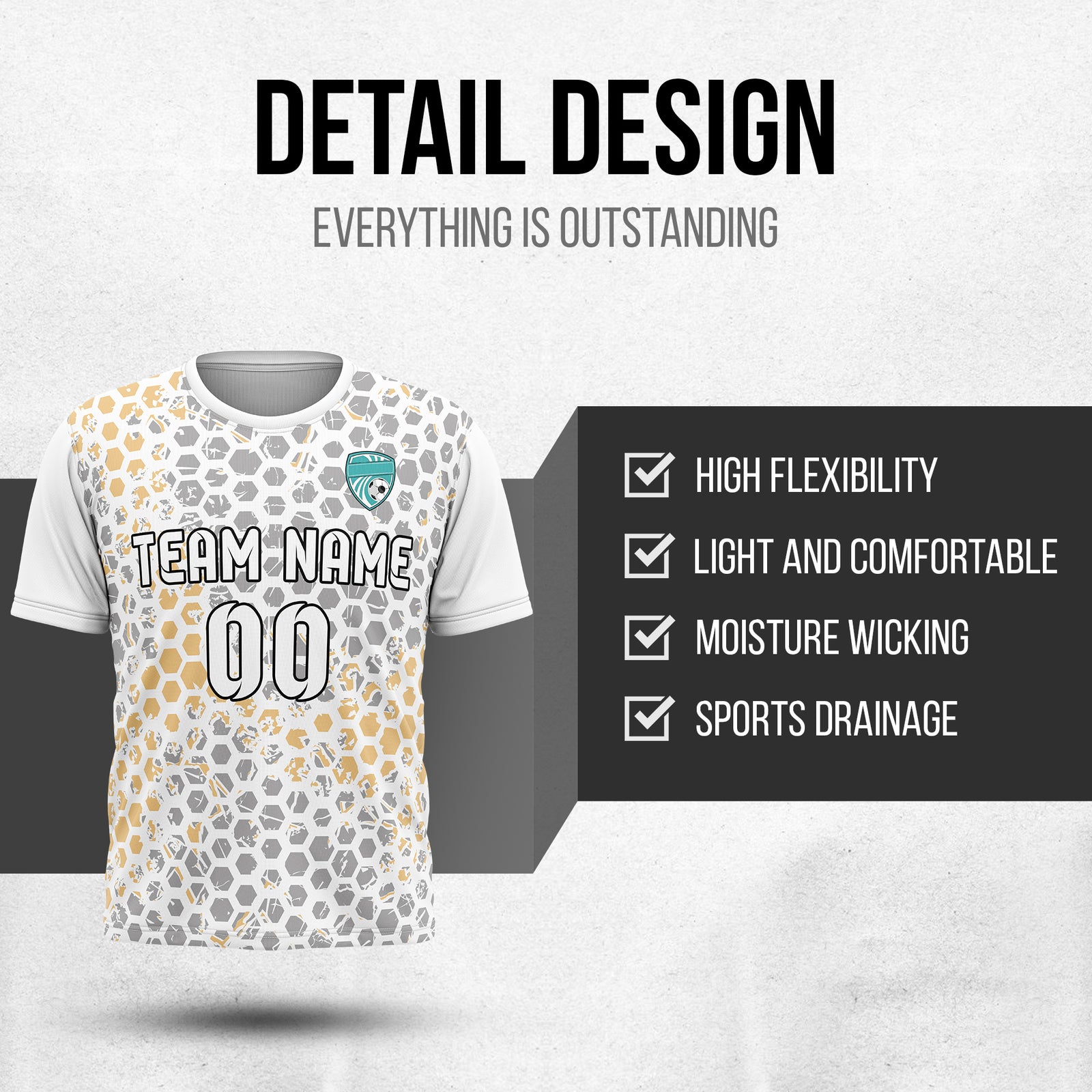 Custom Soccer White Round Neck Hex Pattern Sports Tops Jersey