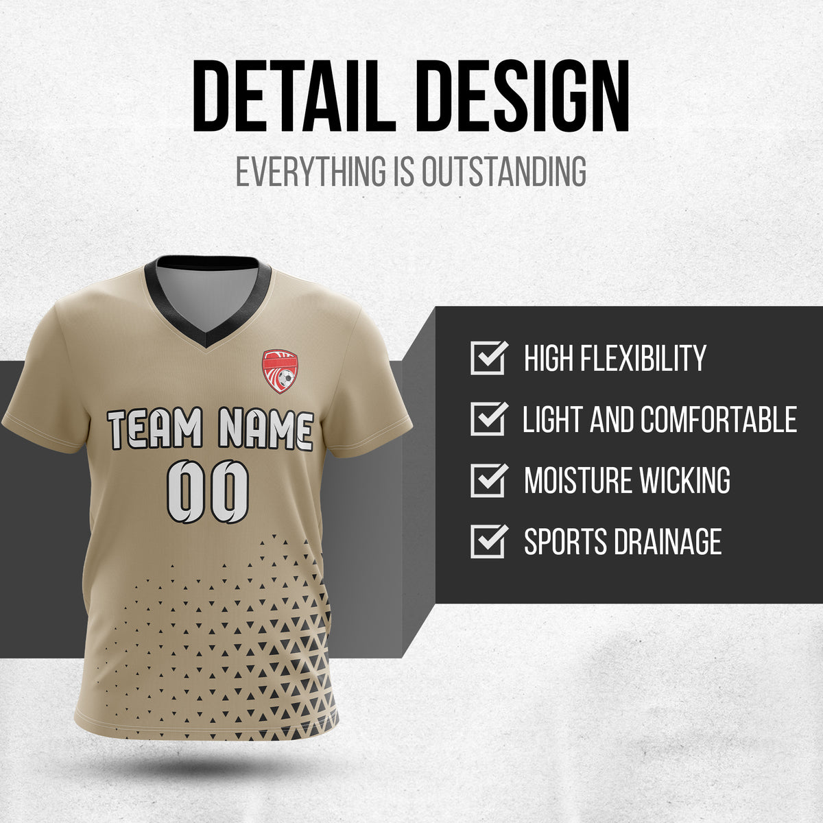 Custom Tri-Edge V-Side Pattern Khaki Soccer Sport Tops Jersey