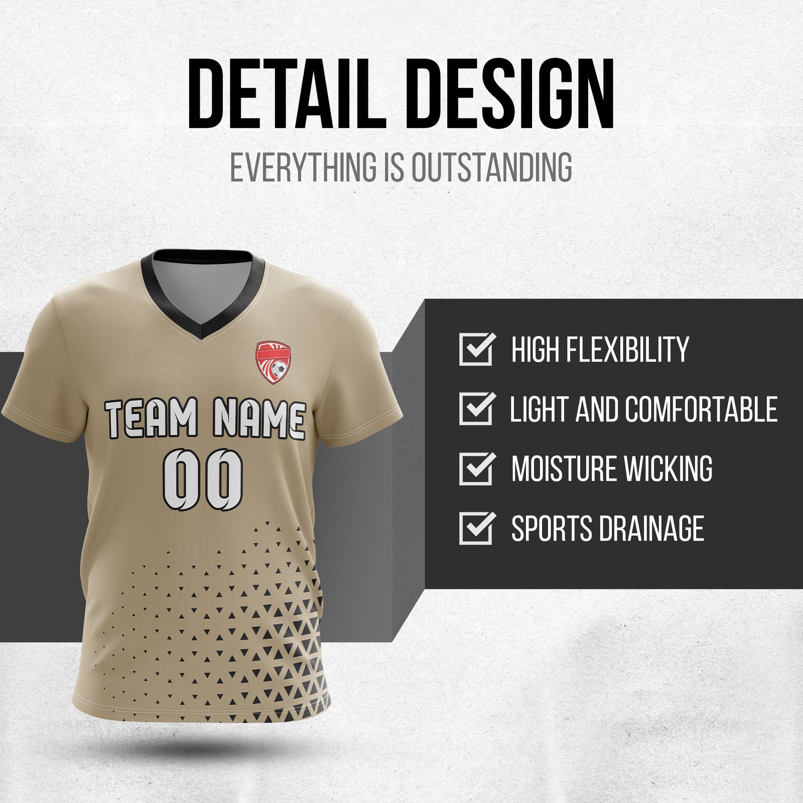 Custom Tri-Edge V-Side Pattern Khaki Soccer Sport Tops Jersey